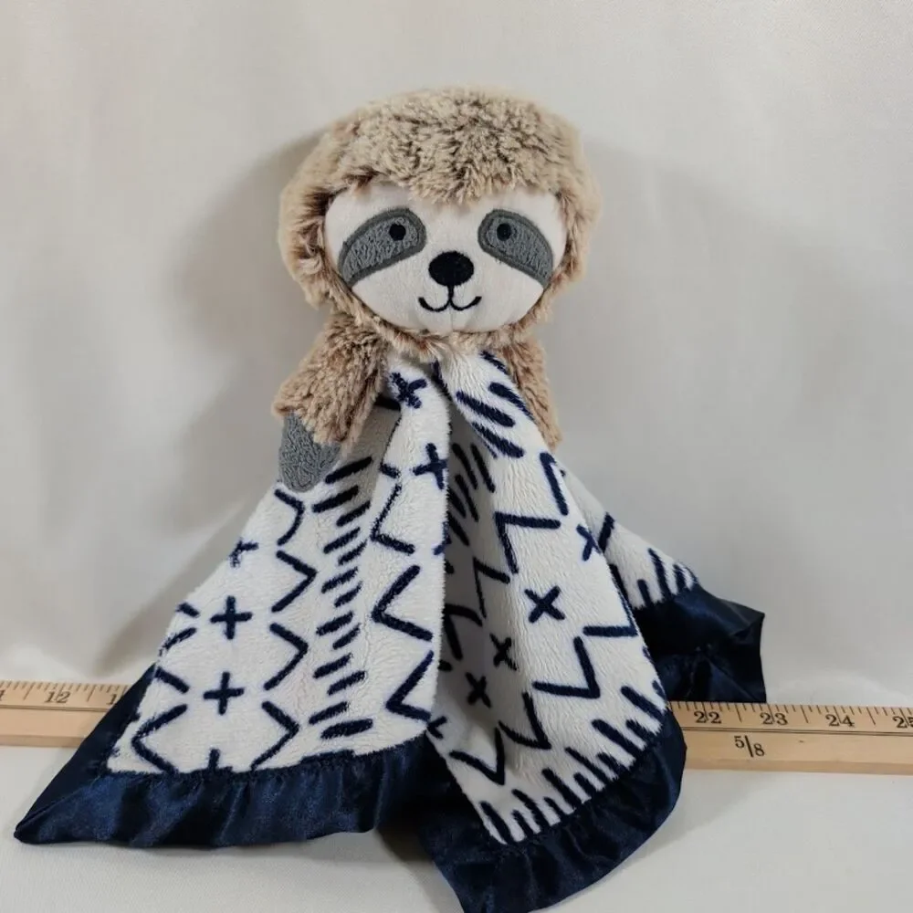 Cloud Island Sloth Lovey Security Blanket Navy Blue White Satin 14